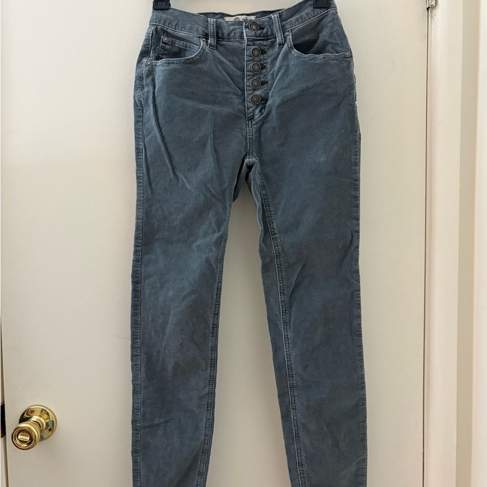 Blue High-Waisted Button-Fly Corduroy Jeans
